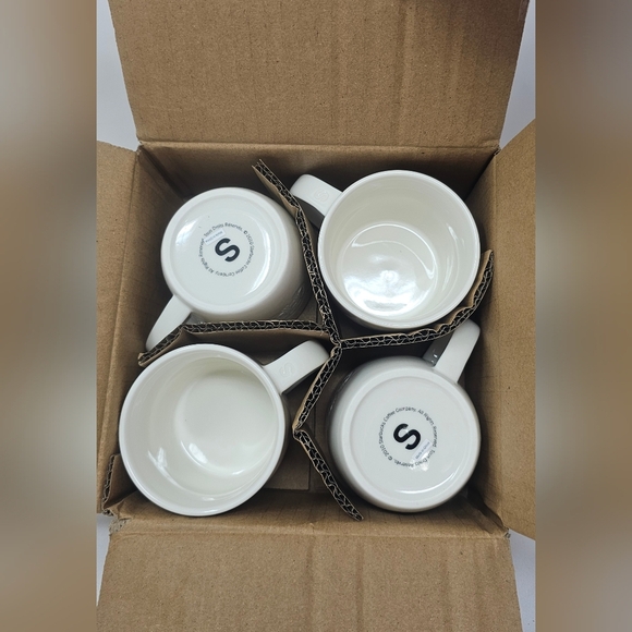 Starbucks New 8 oz White Embossed Siren Mermaid Logo Coffee Cups 2010 Set NIB - Picture 5 of 10